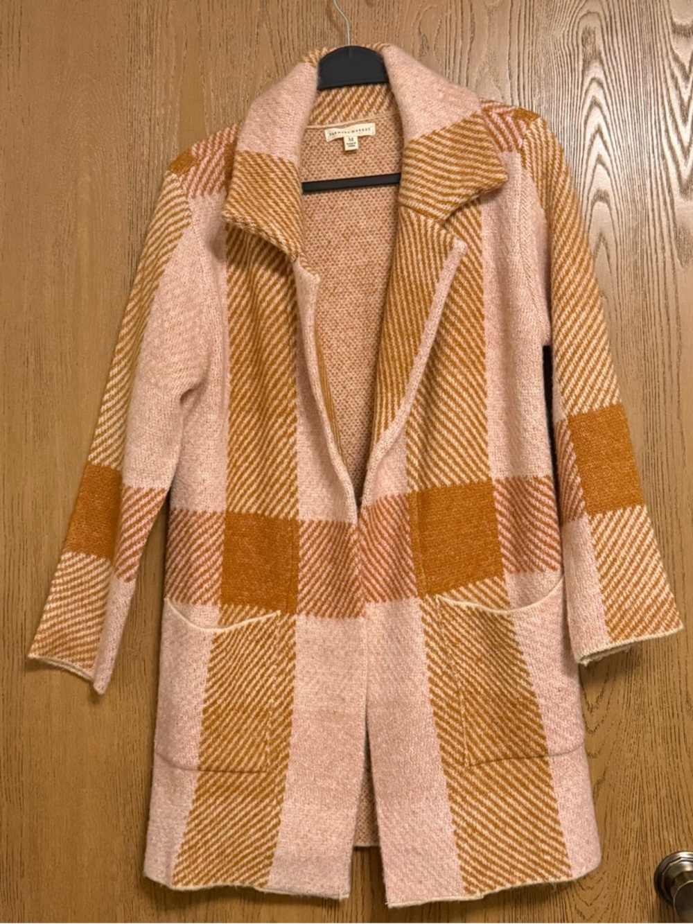 Pink & Mustard Plaid Open-Front Cardigan Coatigan for Women